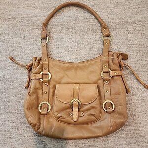 Michael Rome Designs Camel Leather Shoulder Bag Hobo Style Handbag Made In Italy